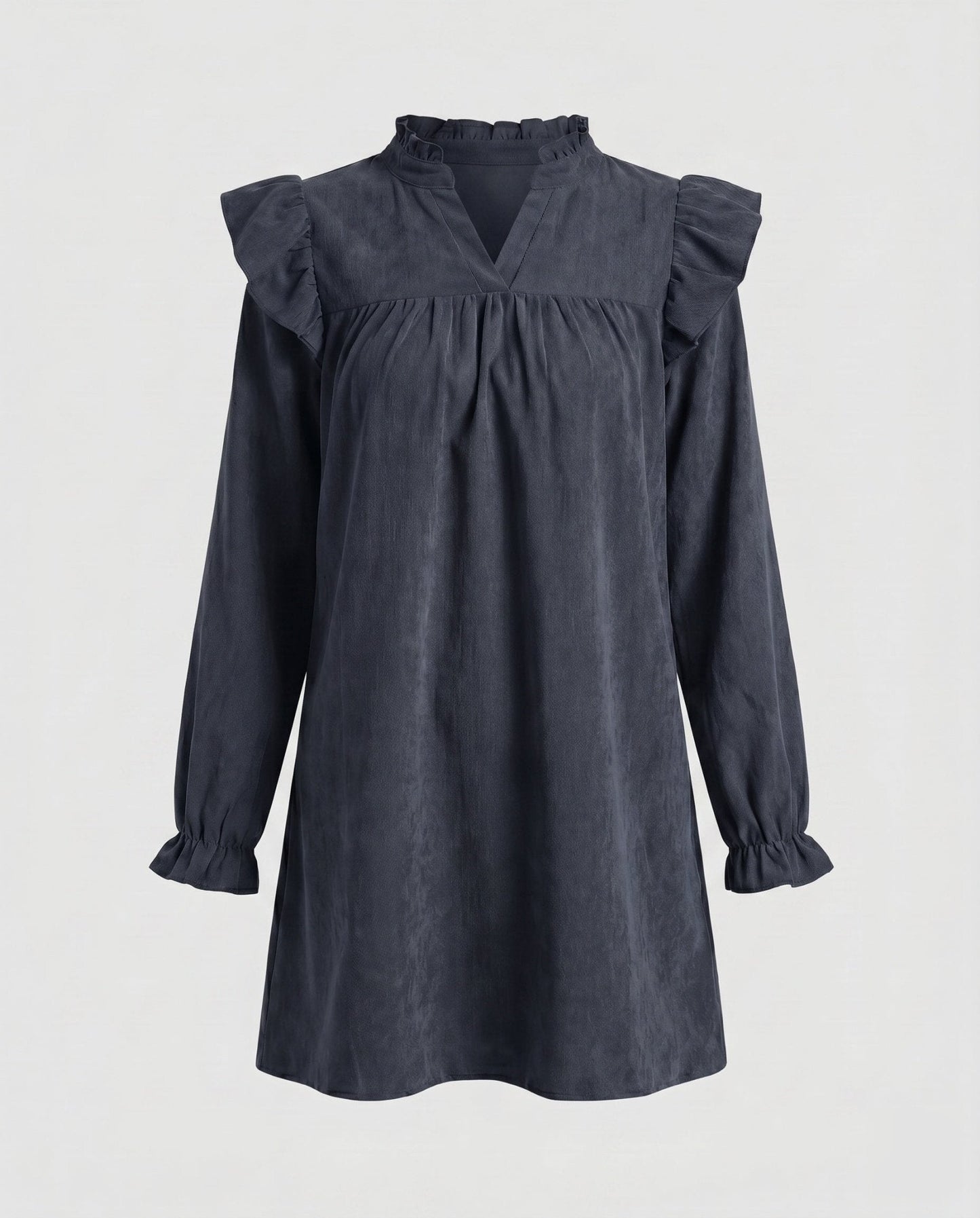 Women’s short-sleeve dress with voluminous ruffle details and implied V-neckline - Chichicherry