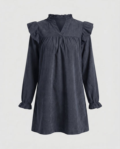 Women’s short-sleeve dress with voluminous ruffle details and implied V-neckline - Chichicherry