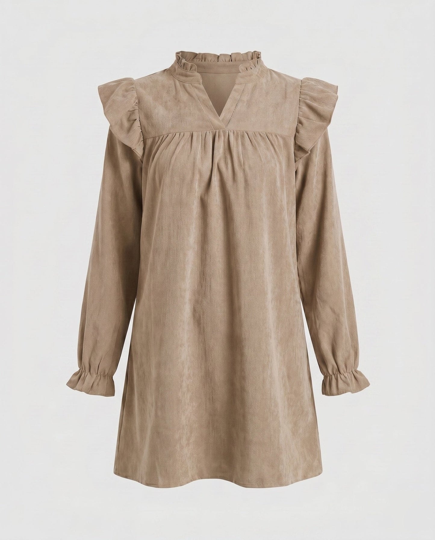 Women’s short-sleeve dress with voluminous ruffle details and implied V-neckline - Chichicherry