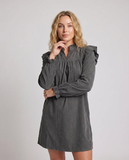 Women’s short-sleeve dress with voluminous ruffle details and implied V-neckline - Chichicherry