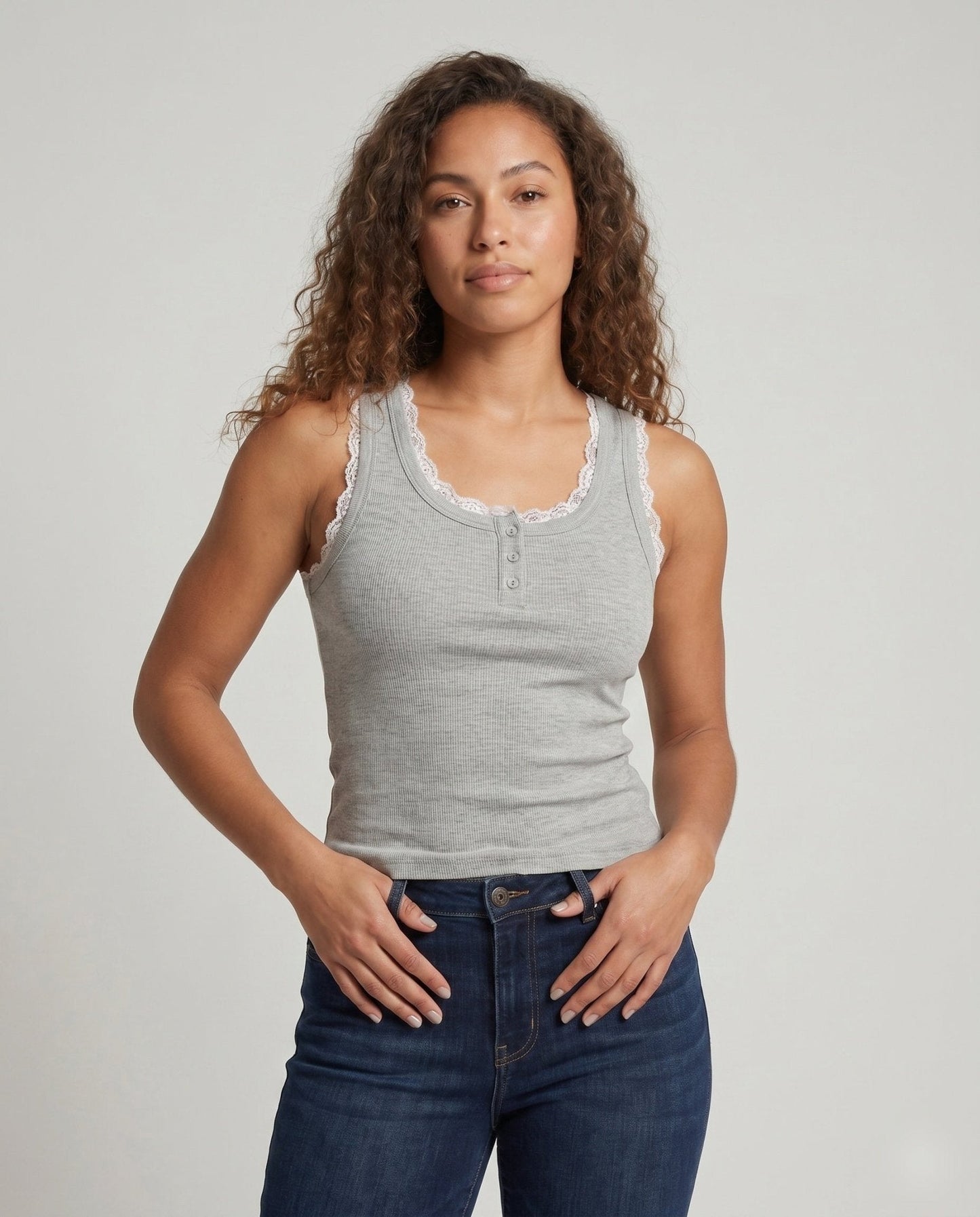 Women's sleeveless top with delicate lace trim by - Chichicherry