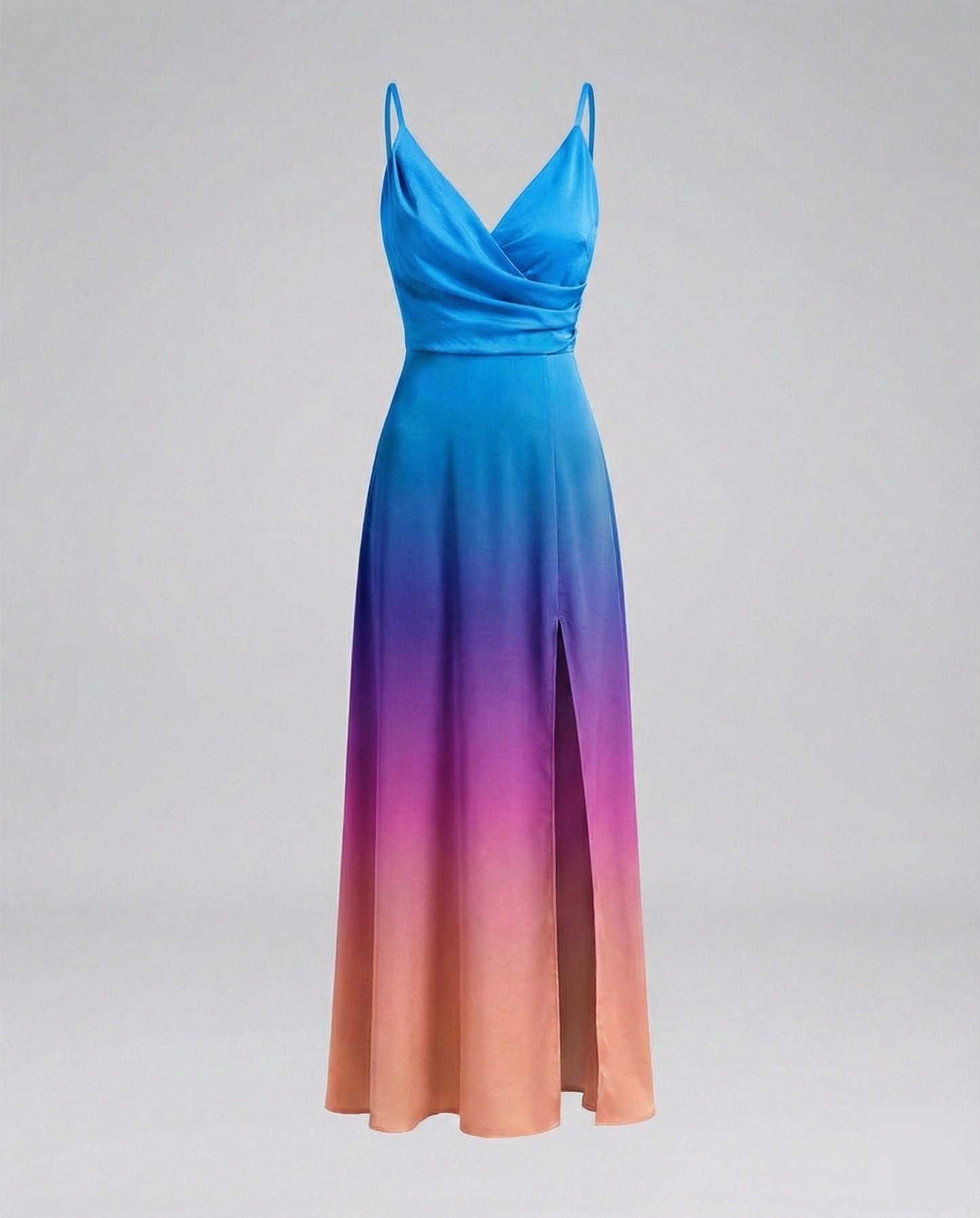 Women's Slit Satin Maxi Dress with Bustier Draping - Multicolor colorway