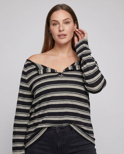 Women's striped long-sleeve shirt with casual cut and V-neck - Chichicherry