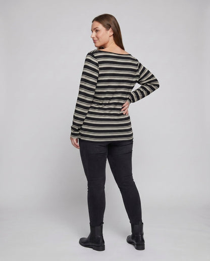 Women's striped long-sleeve shirt with casual cut and V-neck - Chichicherry