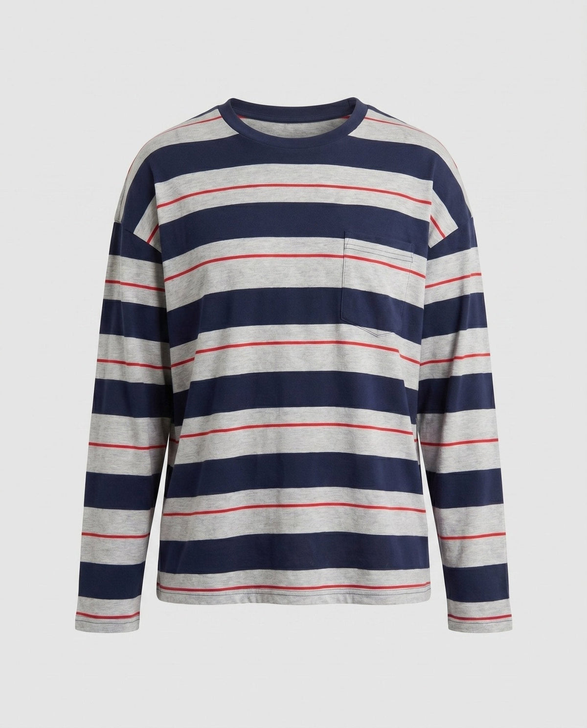 Women's striped long sleeve shirt with chest pocket and comfortable fit - Chichicherry