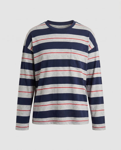 Women's striped long sleeve shirt with chest pocket and comfortable fit - Chichicherry