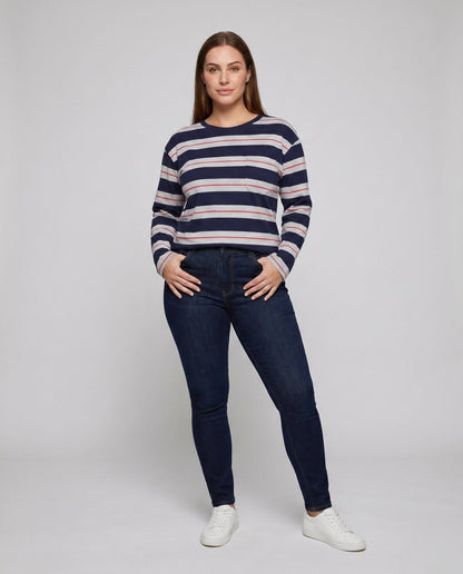 Women's striped long sleeve shirt with chest pocket and comfortable fit - Chichicherry