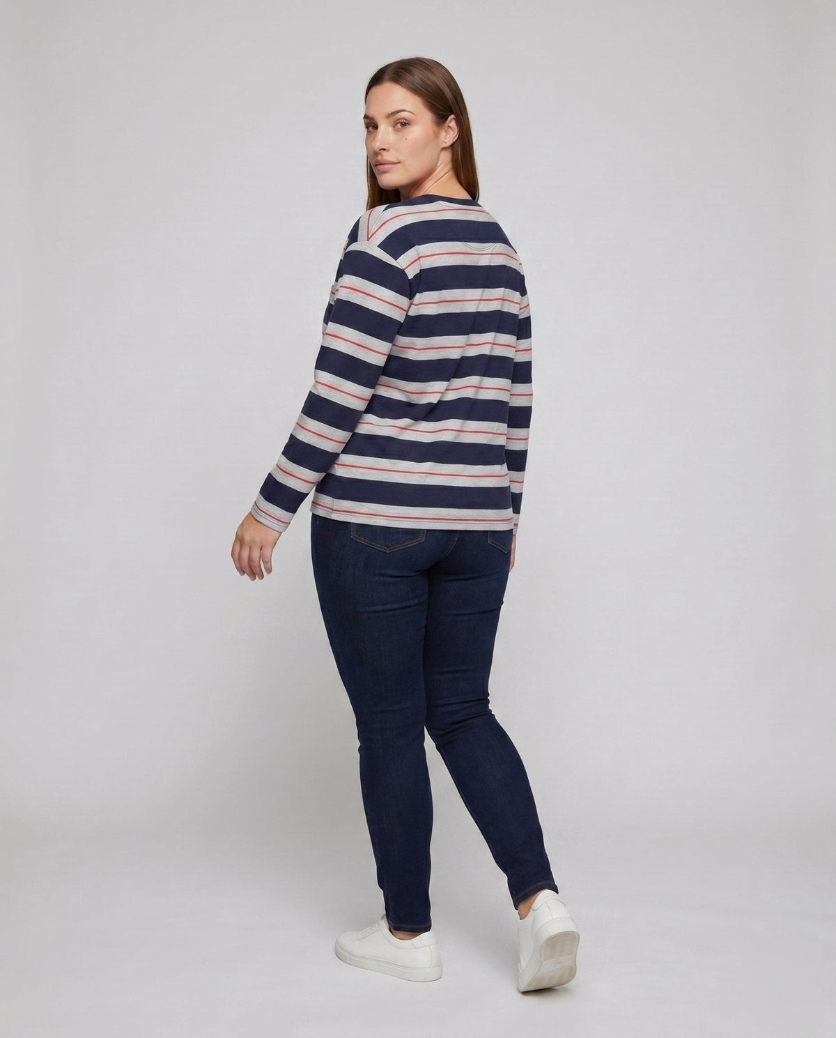 Women's striped long sleeve shirt with chest pocket and comfortable fit - Chichicherry