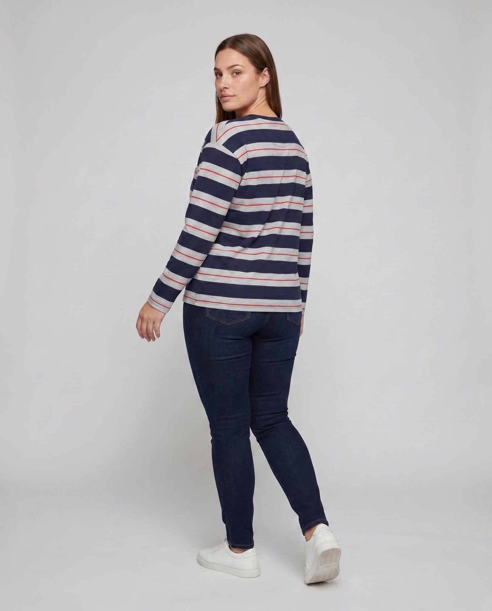 Women's striped long sleeve shirt with chest pocket and comfortable fit - Chichicherry