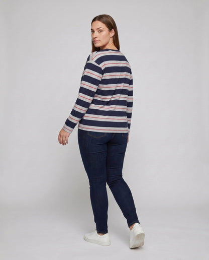 Women's striped long sleeve shirt with chest pocket and comfortable fit - Chichicherry