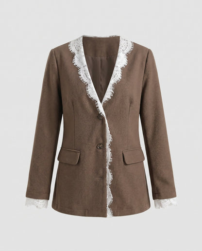 Women’s stylish blazer jacket with elegant lace detailing - Chichicherry