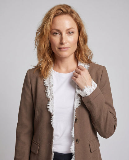 Women’s stylish blazer jacket with elegant lace detailing - Chichicherry