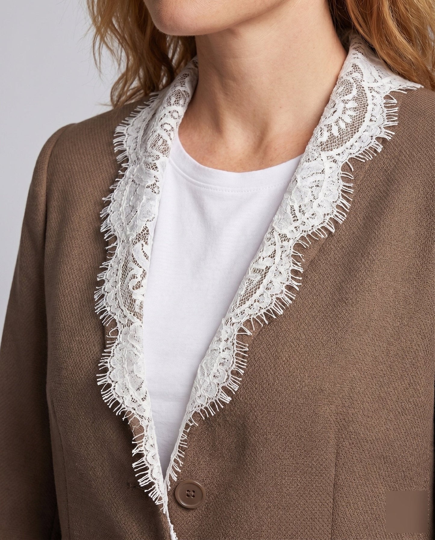 Women’s stylish blazer jacket with elegant lace detailing - Chichicherry