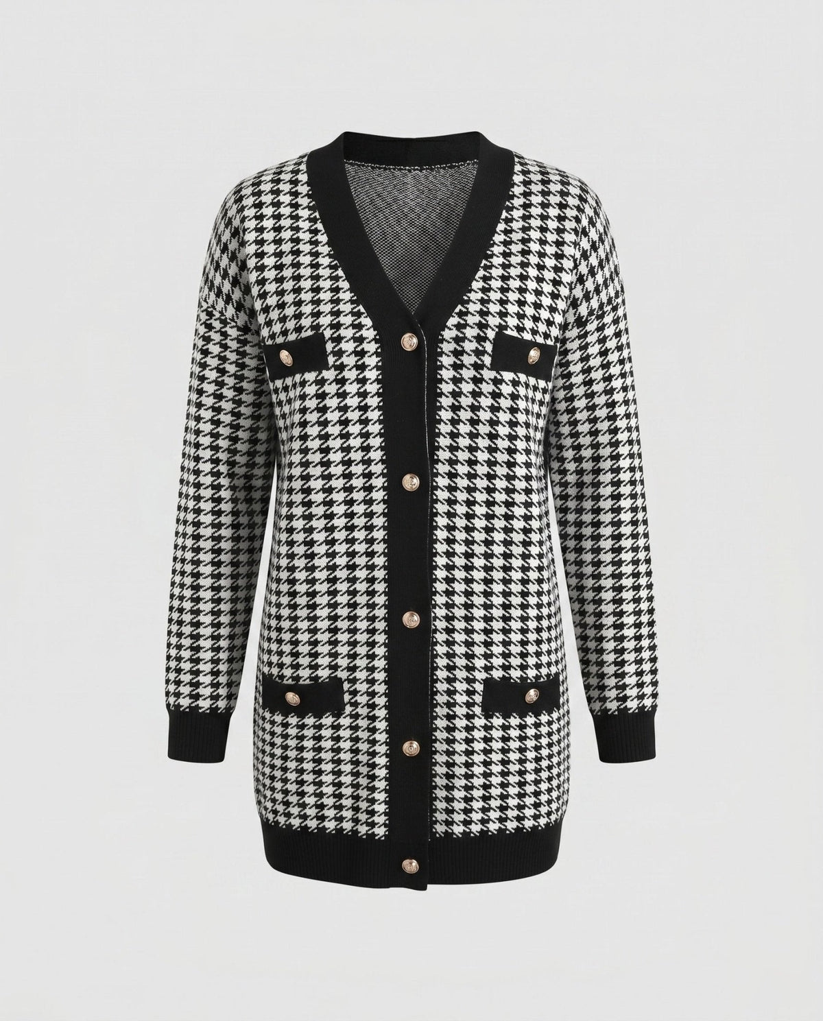 Women's stylish cardigan with houndstooth pattern and elegant button details - Chichicherry