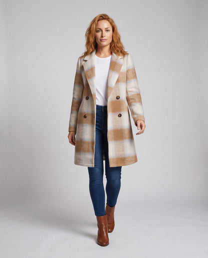 Women’s stylish double-breasted wool jacket with check pattern - Chichicherry