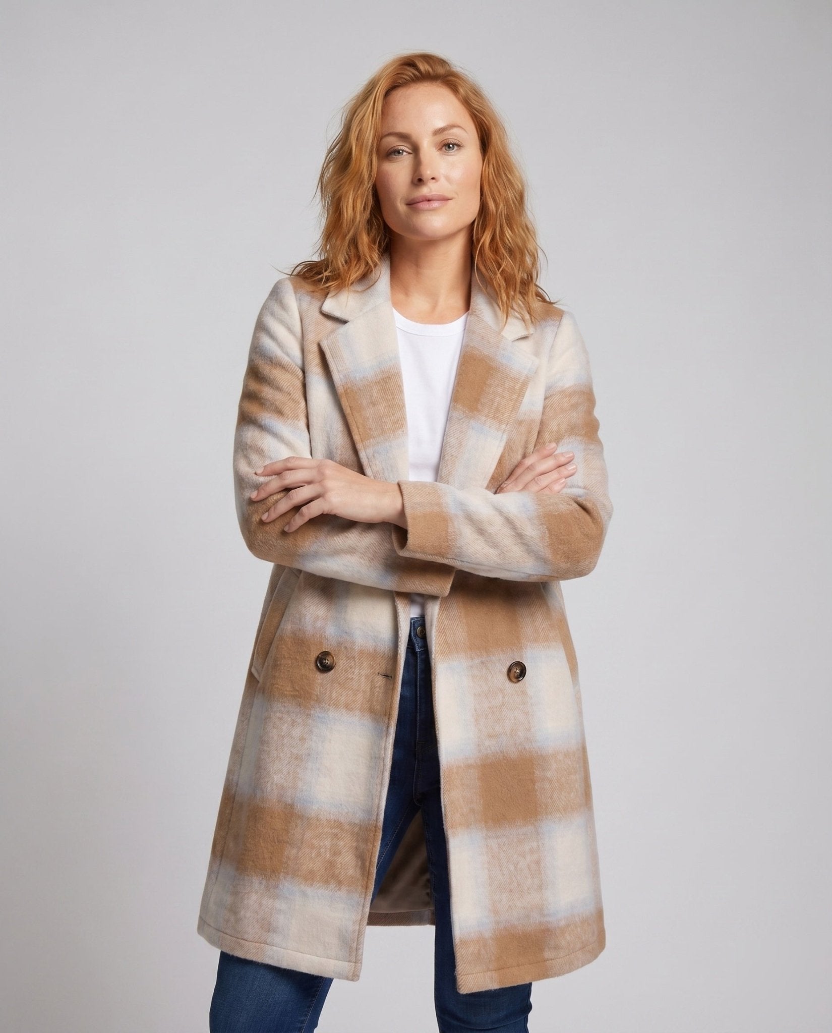 Women’s stylish double-breasted wool jacket with check pattern - Chichicherry