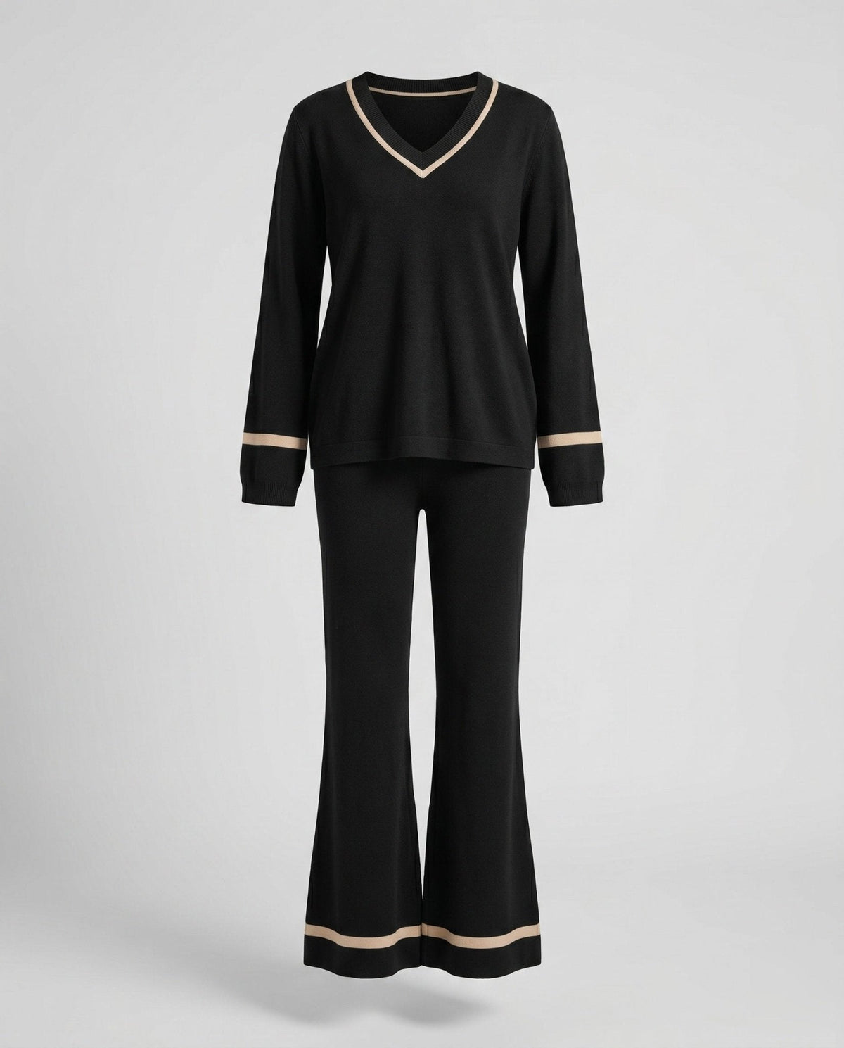 Women's stylish knit suit with wide leg and V-neck - Chichicherry