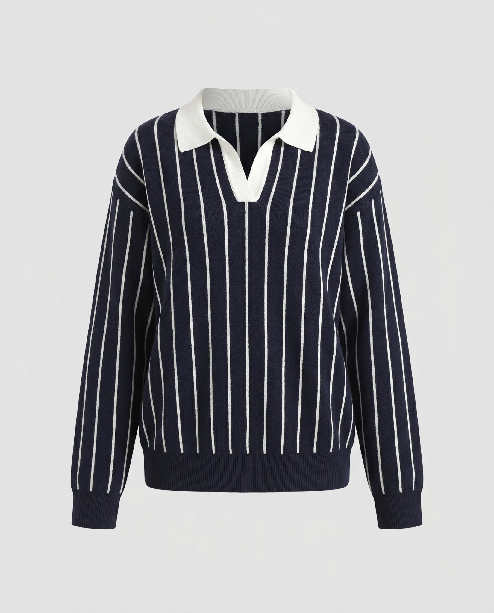 Women's stylish knit top with classic collar and striped pattern - Chichicherry