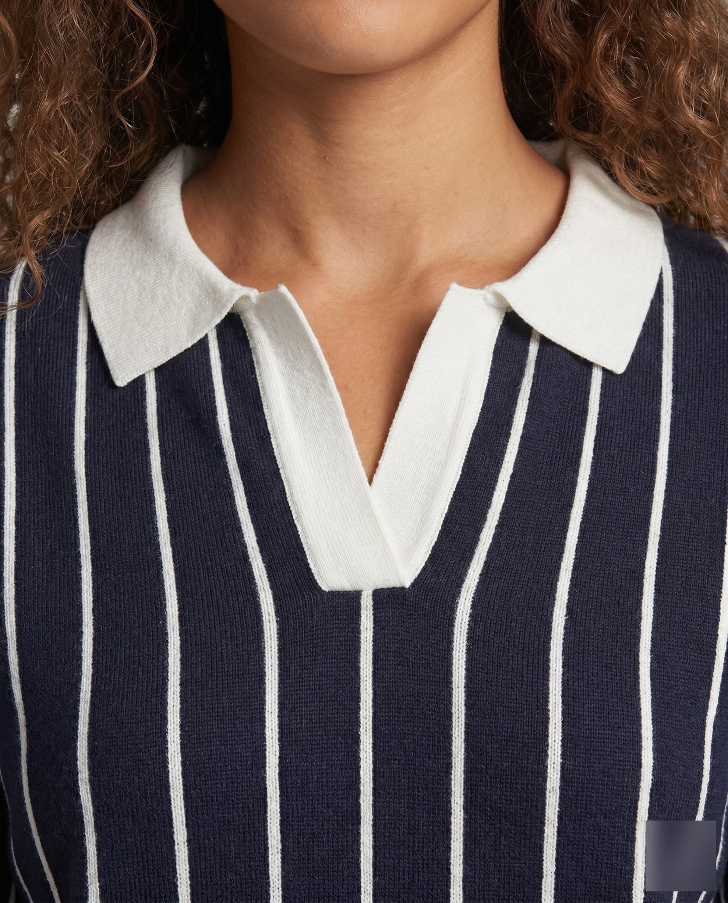 Women's stylish knit top with classic collar and striped pattern - Chichicherry