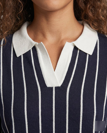 Women's stylish knit top with classic collar and striped pattern - Chichicherry