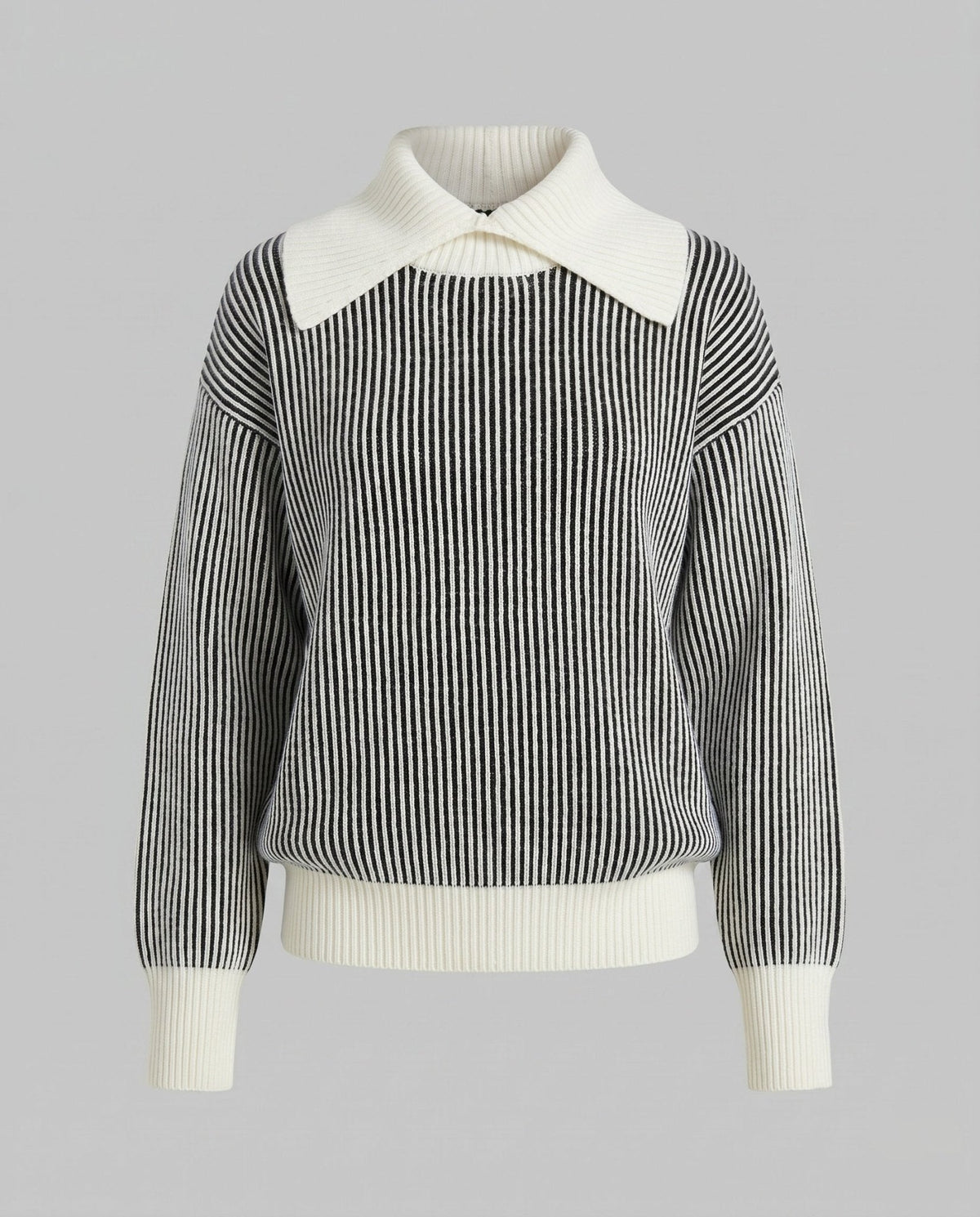 Women's stylish sweatshirt with contrasting collar and striped pattern - Chichicherry