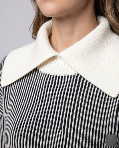 Women's stylish sweatshirt with contrasting collar and striped pattern - Chichicherry