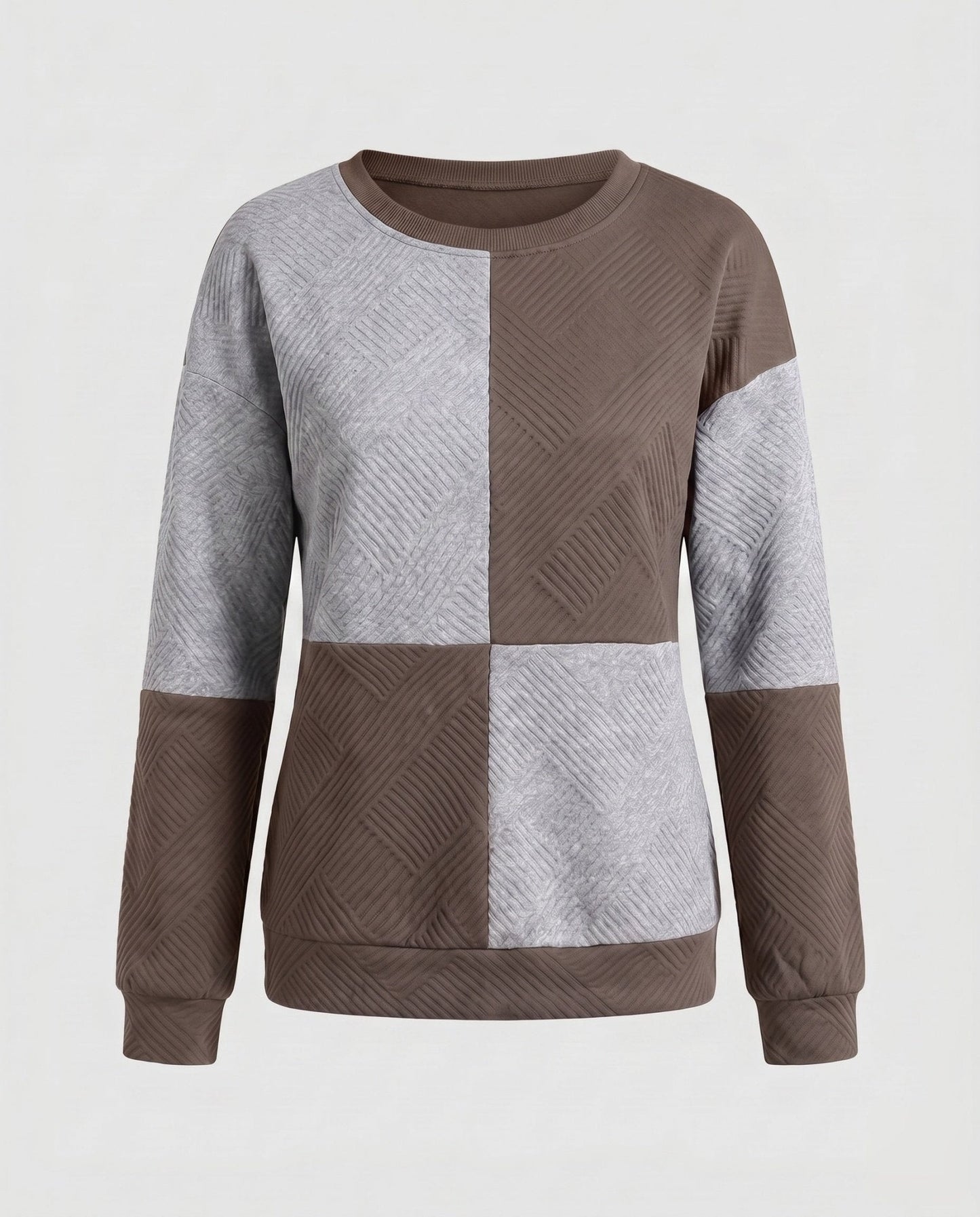 Women's stylish sweatshirt with geometric block design and textured material - Chichicherry
