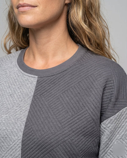 Women's stylish sweatshirt with geometric block design and textured material - Chichicherry