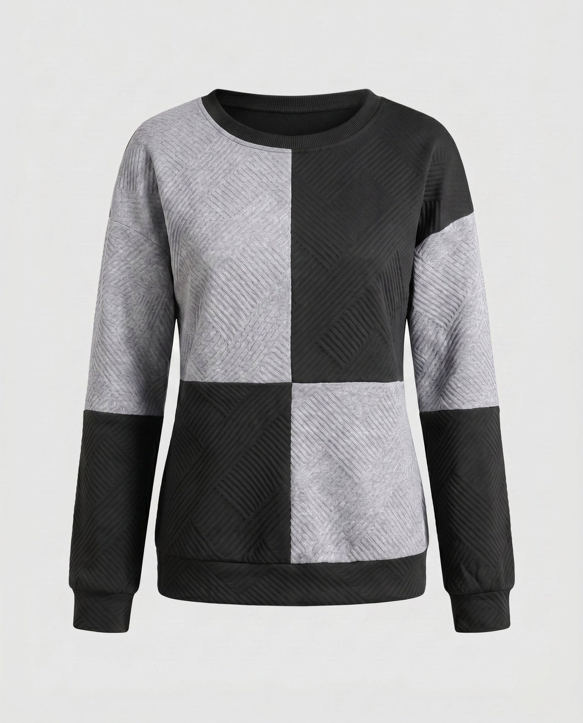 Women's stylish sweatshirt with geometric block design and textured material - Chichicherry