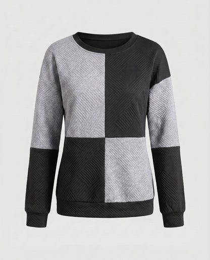 Women's stylish sweatshirt with geometric block design and textured material - Chichicherry
