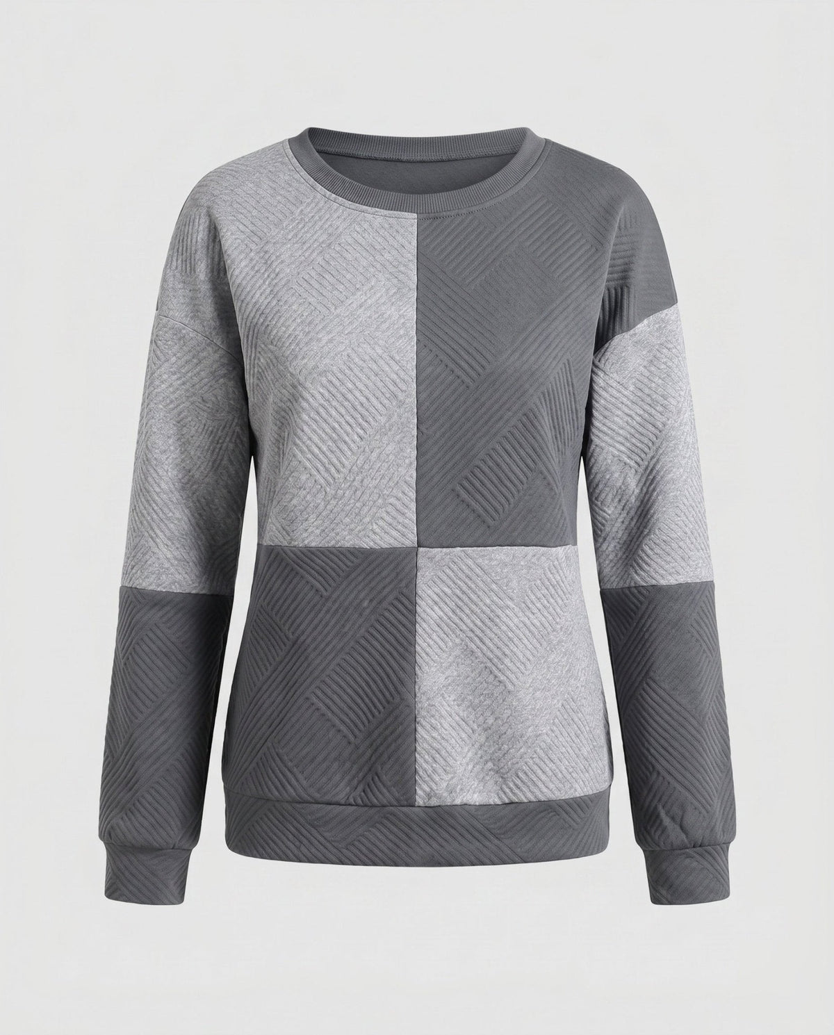 Women's stylish sweatshirt with geometric block design and textured material - Chichicherry