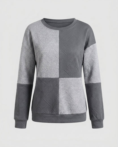 Women's stylish sweatshirt with geometric block design and textured material - Chichicherry
