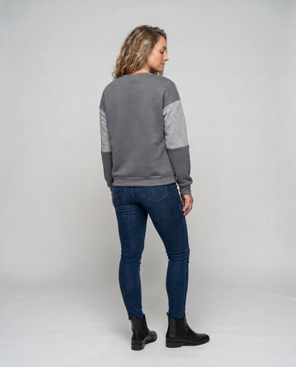 Women's stylish sweatshirt with geometric block design and textured material - Chichicherry