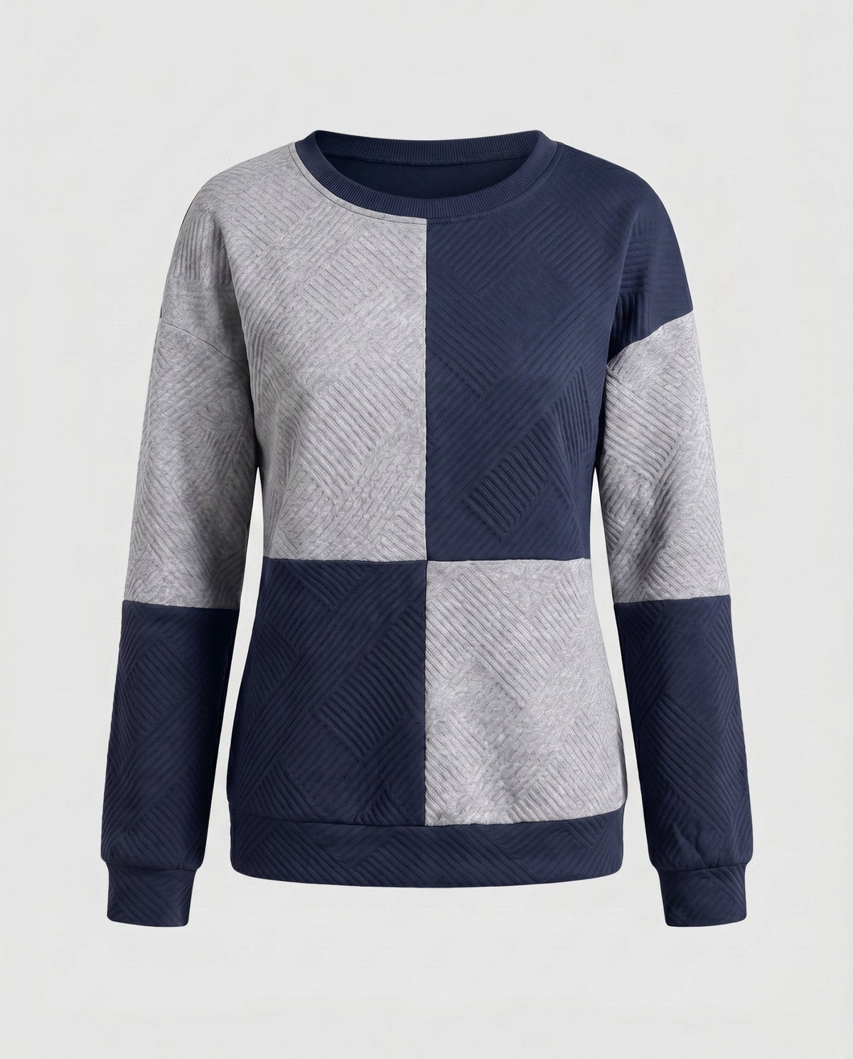 Women's stylish sweatshirt with geometric block design and textured material - Chichicherry