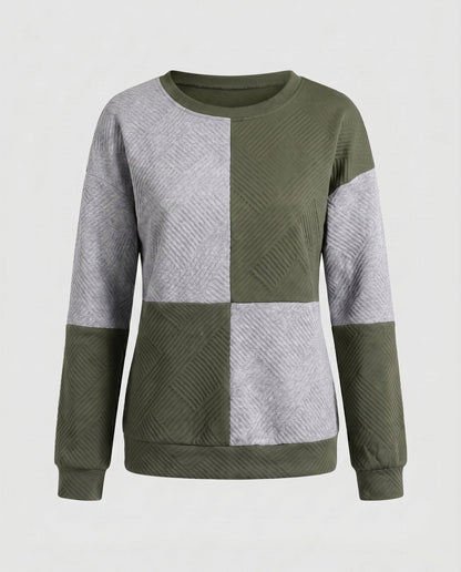 Women's stylish sweatshirt with geometric block design and textured material - Chichicherry