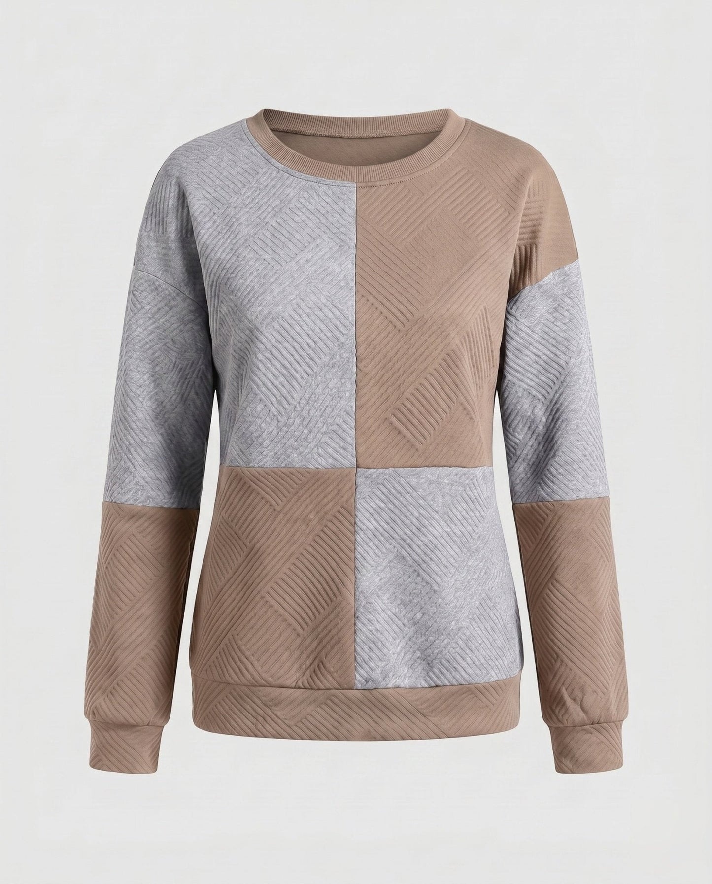 Women's stylish sweatshirt with geometric block design and textured material - Chichicherry