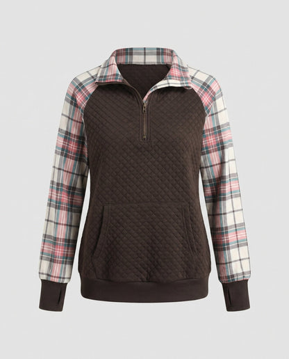 Women's sweatshirt with checkered sleeves and zipper - Chichicherry