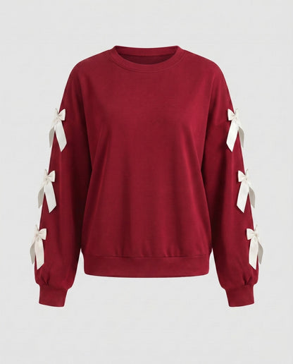 Women's sweatshirt with decorative ribbons on the sleeves - Chichicherry