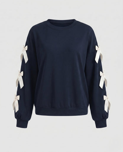 Women's sweatshirt with decorative ribbons on the sleeves - Chichicherry