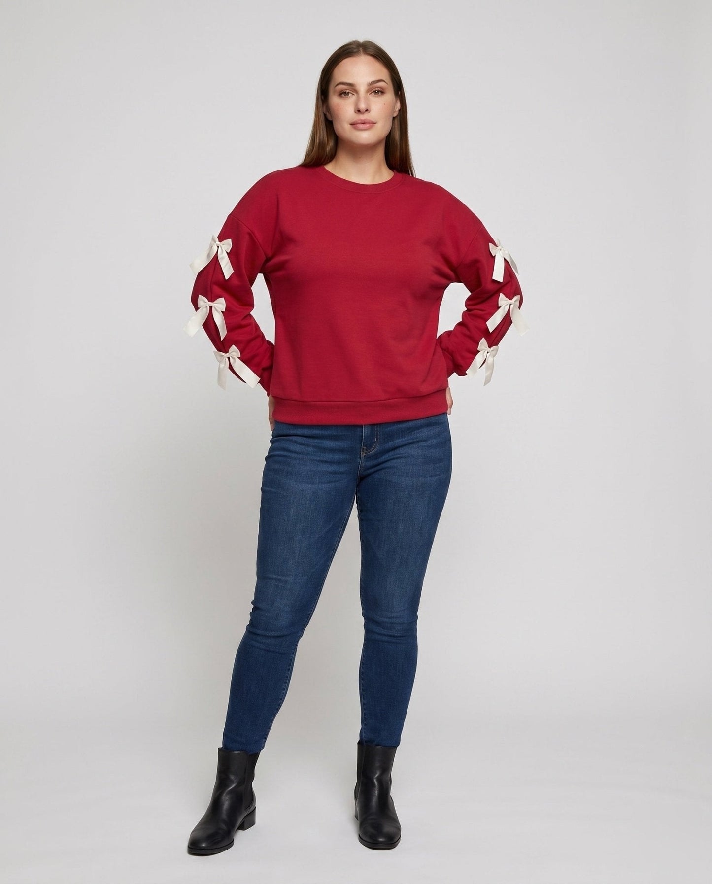Women's sweatshirt with decorative ribbons on the sleeves - Chichicherry