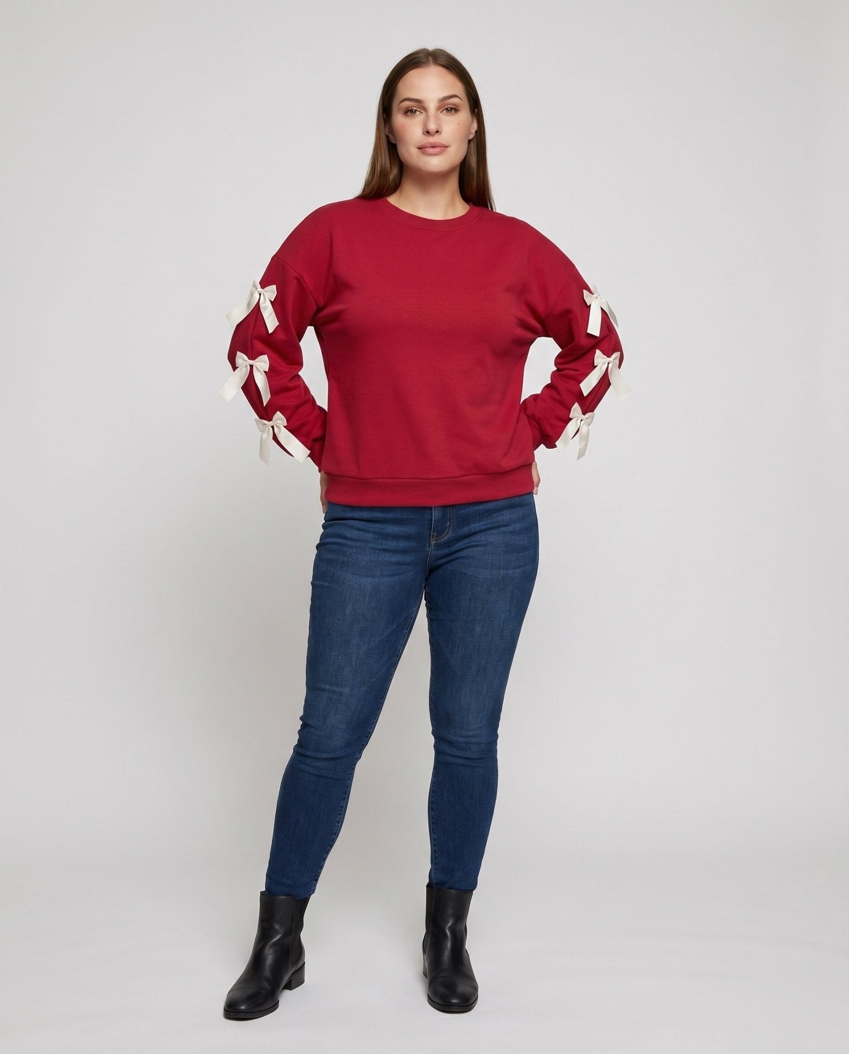 Women's sweatshirt with decorative ribbons on the sleeves - Chichicherry