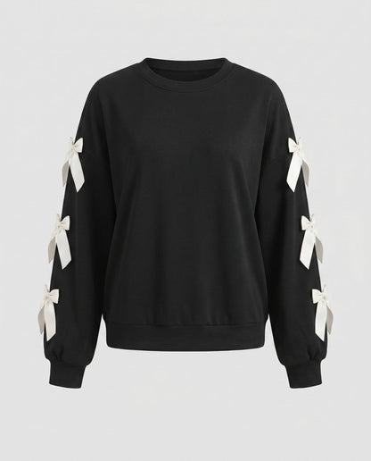 Women's sweatshirt with decorative ribbons on the sleeves - Chichicherry
