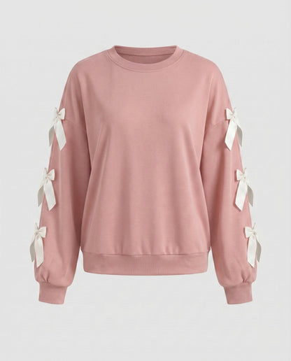 Women's sweatshirt with decorative ribbons on the sleeves - Chichicherry