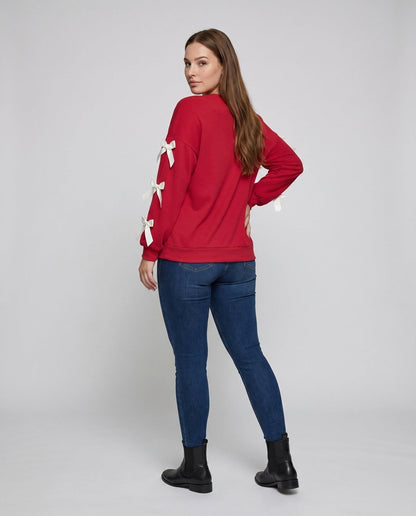 Women's sweatshirt with decorative ribbons on the sleeves - Chichicherry