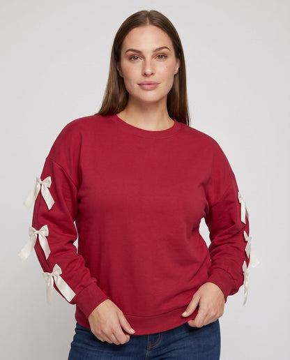 Women's sweatshirt with decorative ribbons on the sleeves - Chichicherry