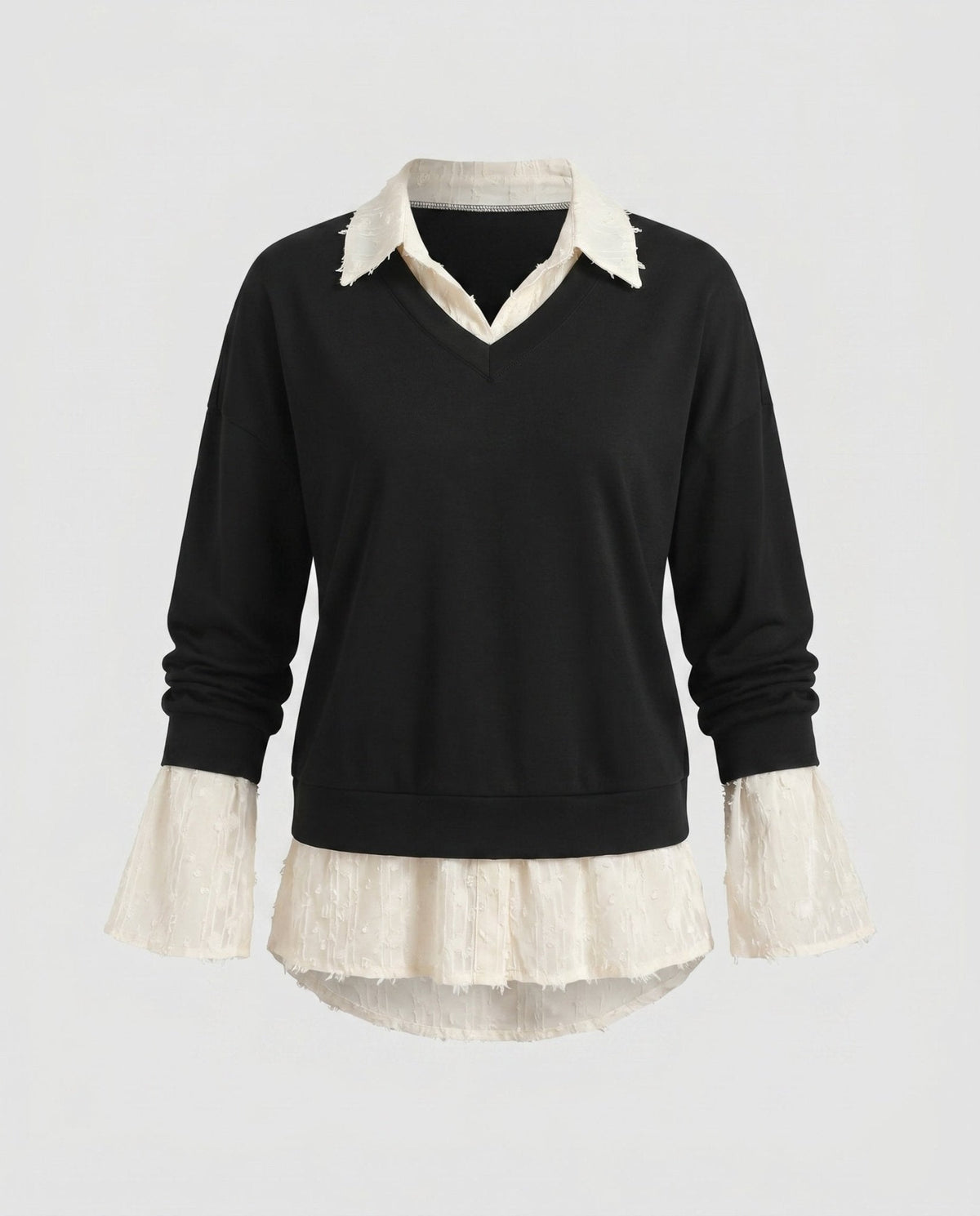 Women's sweatshirt with decorative shirt insert and casual V-neck - Chichicherry