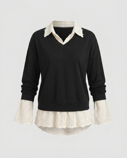 Women's sweatshirt with decorative shirt insert and casual V-neck - Chichicherry