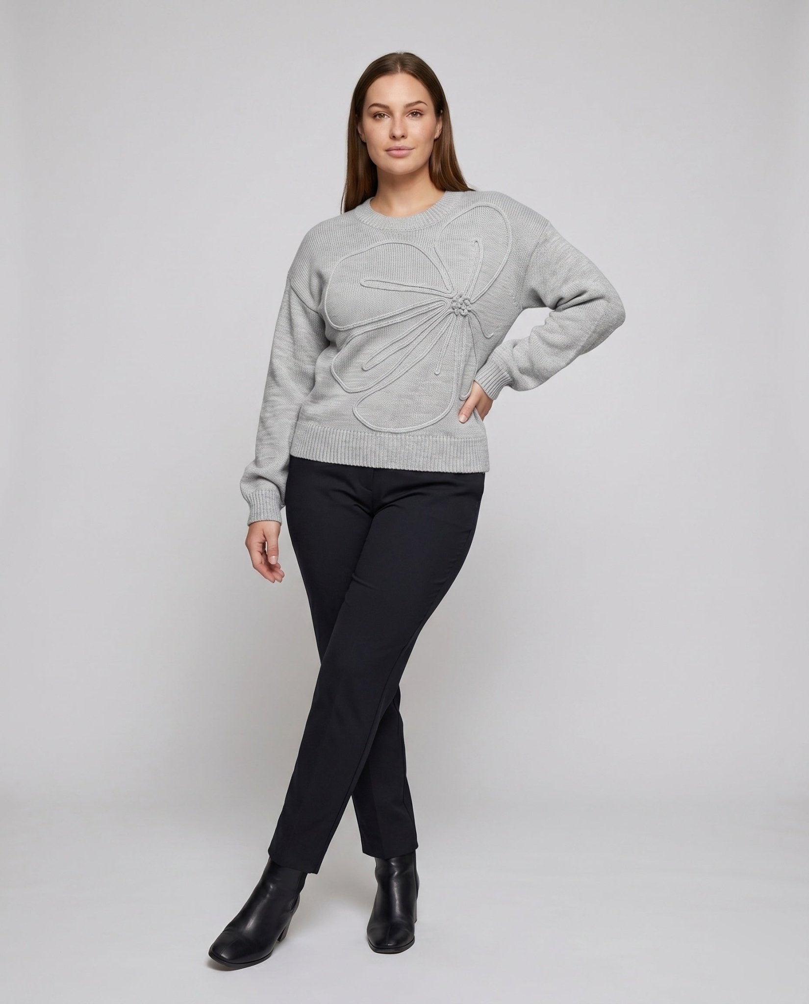 Women's sweatshirt with elegant floral embroidery insert - Chichicherry