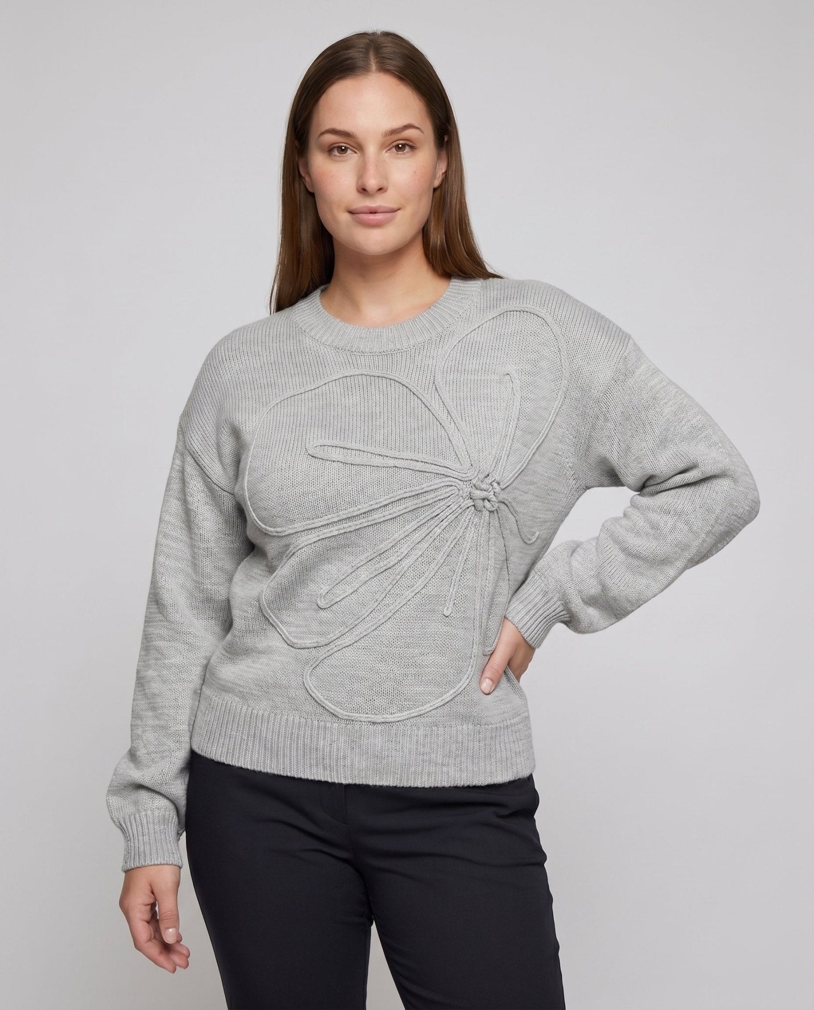 Women's sweatshirt with elegant floral embroidery insert - Chichicherry