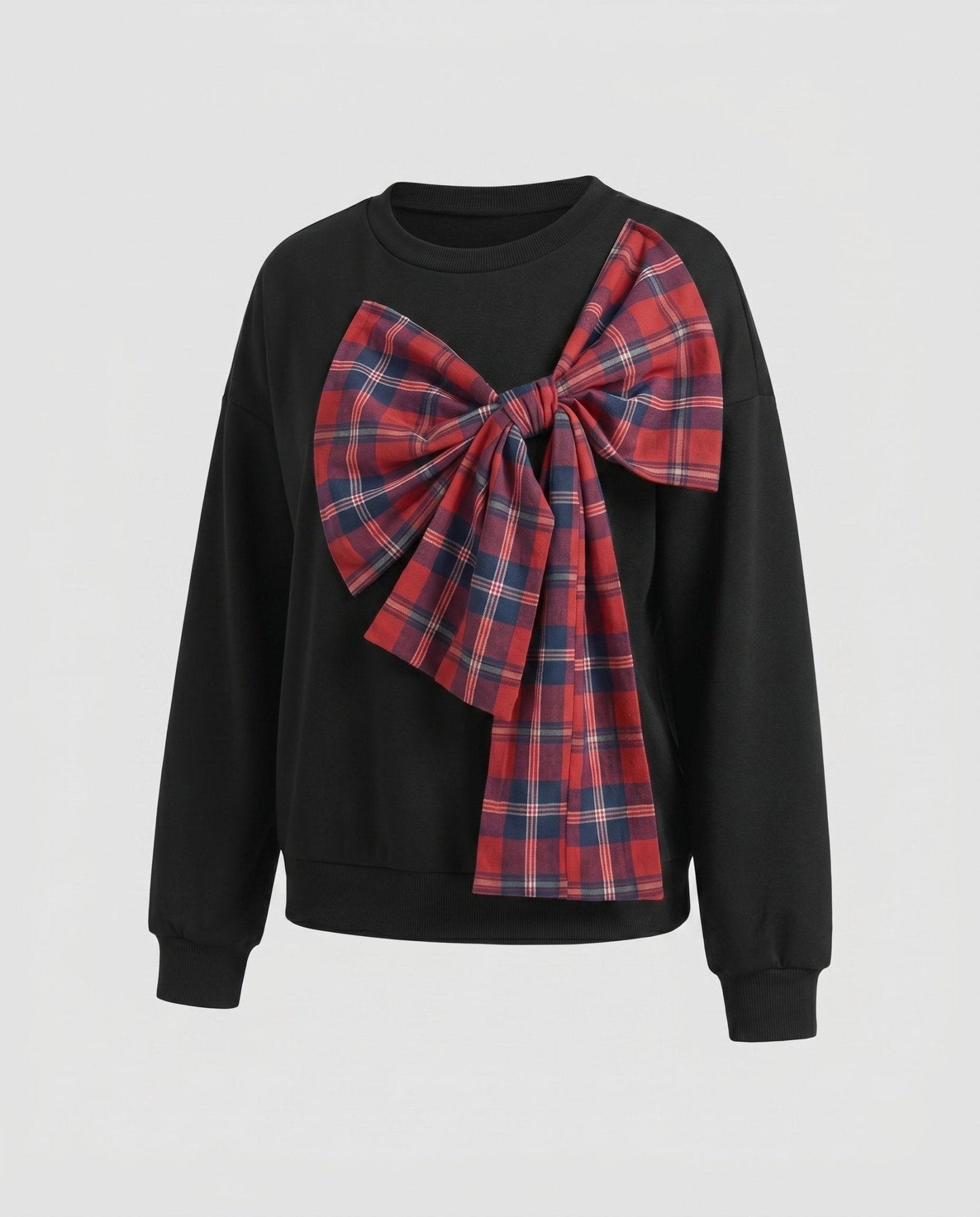 Women's sweatshirt with fashionable checkered bow design - Chichicherry